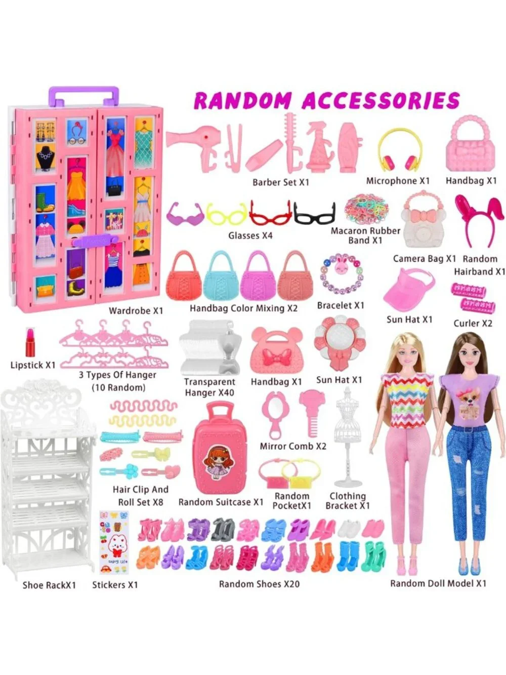 Doll Closet Playset with 342 Pcs Clothes & Accessories for Creative Play